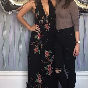 Cut Out Deep V Maxi Floral Maxi Dress